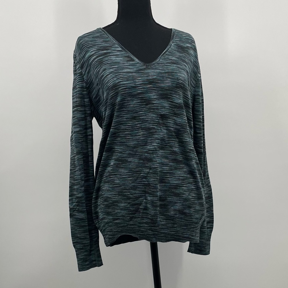LOFT Teal Space Dye V-Neck Pullover Sweater Long Sleeve Size Large